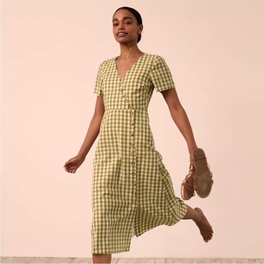 Madewell Green Gingham Midi Dress